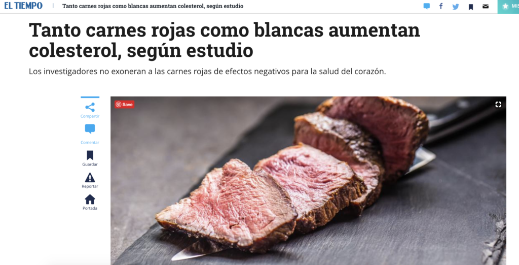 Tanto carnes rojas como blancas aumentan colesterol, según estudio